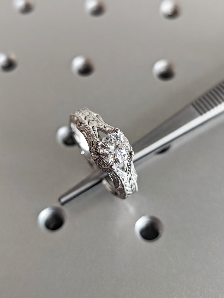 Vintage moissanite engagement ring 14k white gold Art deco wedding ring moissanite Vintage Filigree Ring engagement anniversary promise