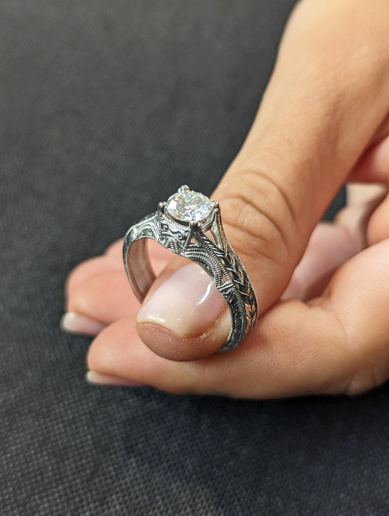 Vintage moissanite engagement ring 14k white gold Art deco wedding ring moissanite Vintage Filigree Ring engagement anniversary promise