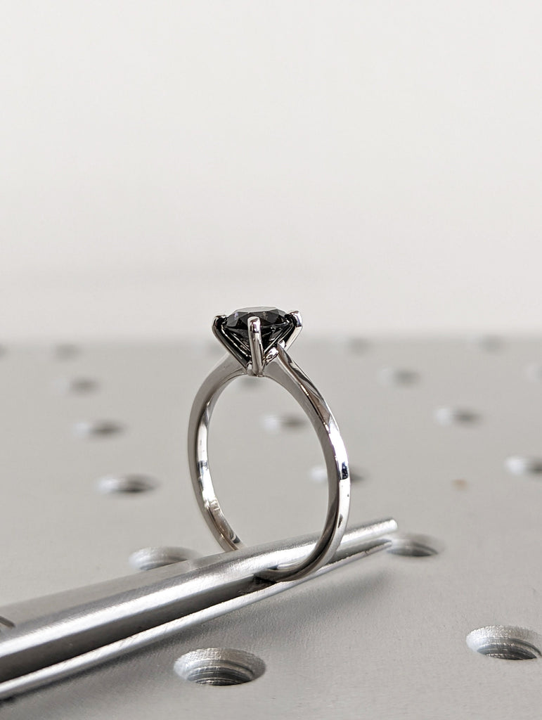 White Gold Raw Salt and Pepper Diamond, Full Cut Round Diamond Ring, Unique Engagement, Black, Gray Round, 14k Yellow, Rose, or White Gold