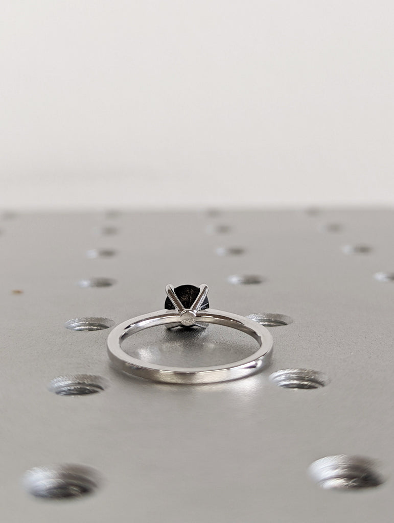 White Gold Raw Salt and Pepper Diamond, Full Cut Round Diamond Ring, Unique Engagement, Black, Gray Round, 14k Yellow, Rose, or White Gold