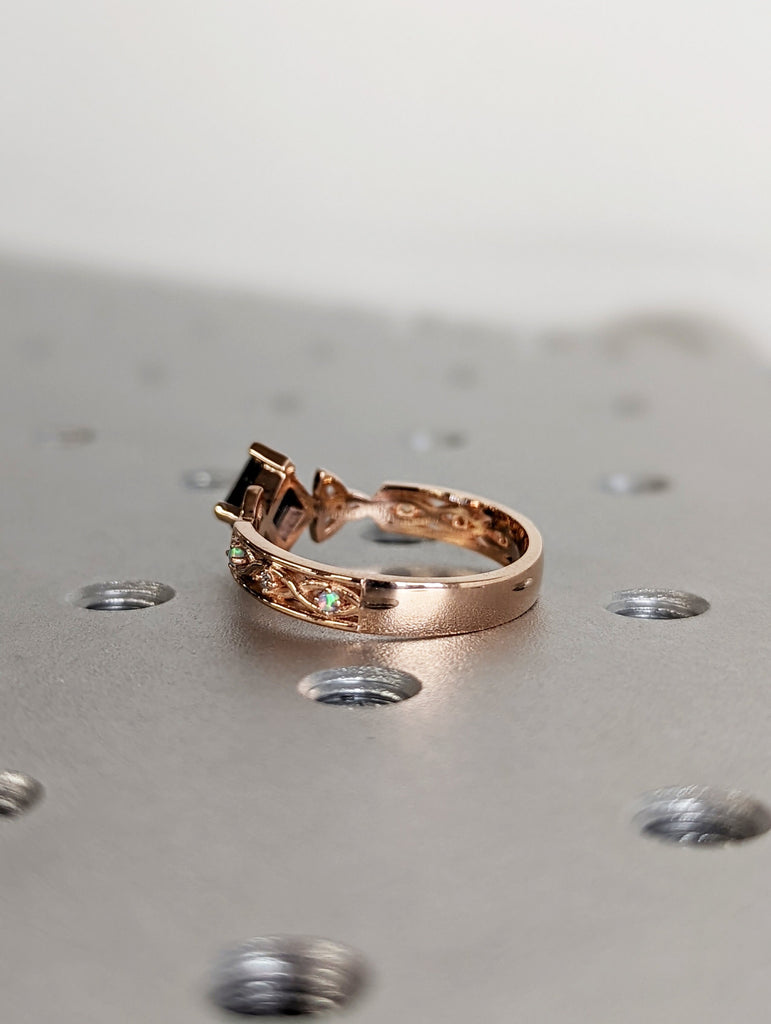 Unique Kite Diamond Vintage Celtic Engagement Ring Bridal Set, Salt And Pepper Diamond Kite Shaped Set, Twisted Engagement Ring Bridal Set