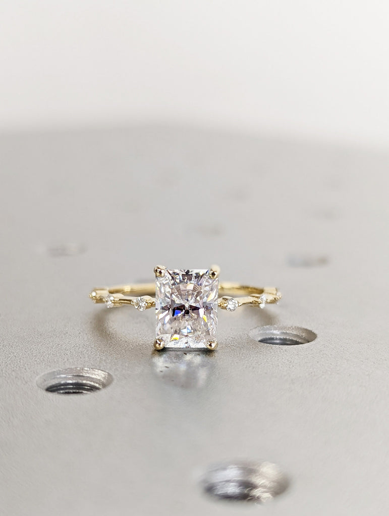 1.5 CT Radiant Engagement Ring, Dainty Moissanite Engagement Ring