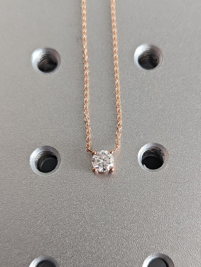 0.5CT 14kt Round Moissanite Necklace / Round Solitaire Necklace / Round Diamond Necklace /Layering Diamond Necklace /Dainty Diamond Necklace