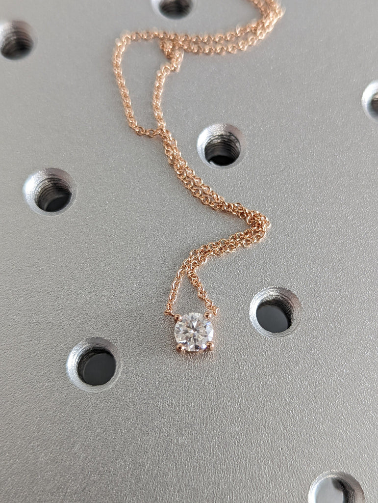 0.5CT 14kt Round Moissanite Necklace / Round Solitaire Necklace / Round Diamond Necklace /Layering Diamond Necklace /Dainty Diamond Necklace