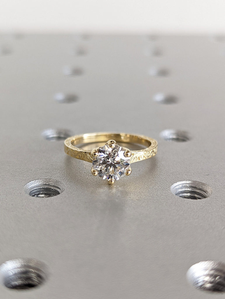 Round Cut Vintage Ring | 1 CT Round Colorless Moissanite Ring | Engagement Ring | Milgarain Setting | Antique Ring | 14K 18K Gold