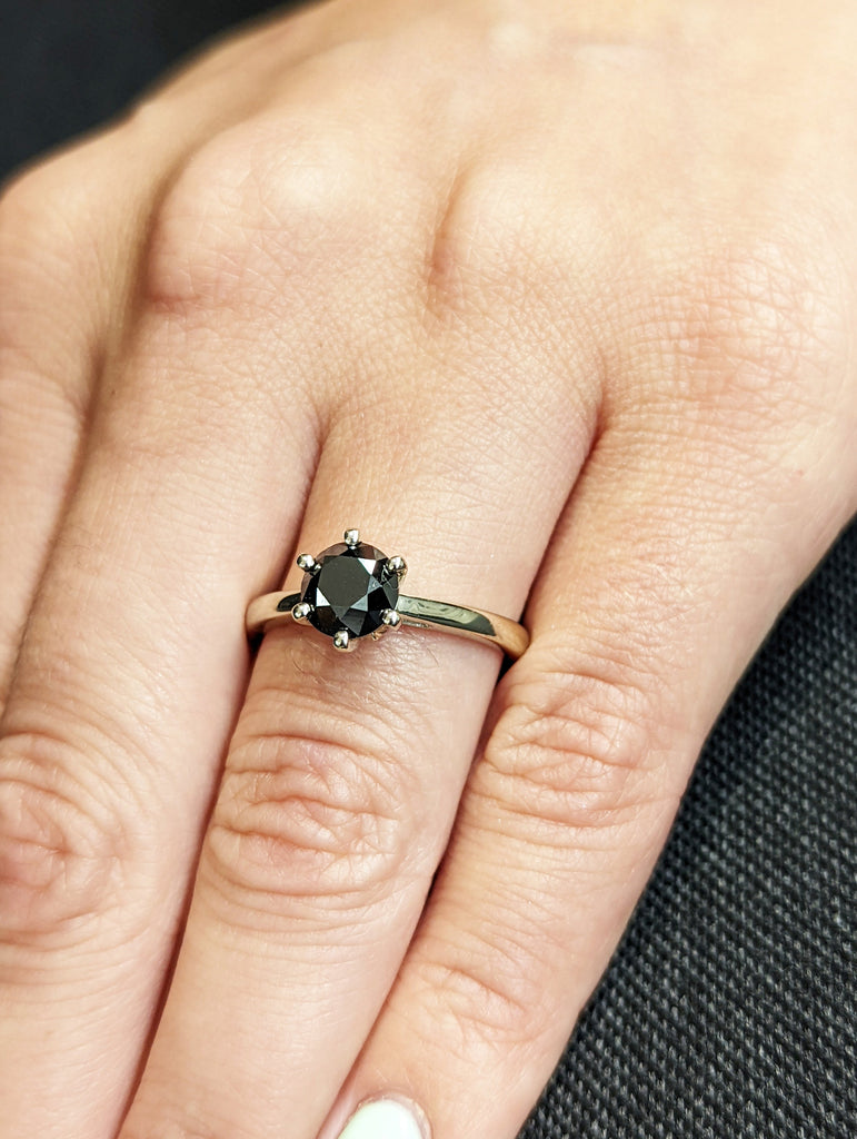 Black Diamond engagement ring vintage wedding ring solitaire ring unique white gold diamond art deco Wedding anniversary ring