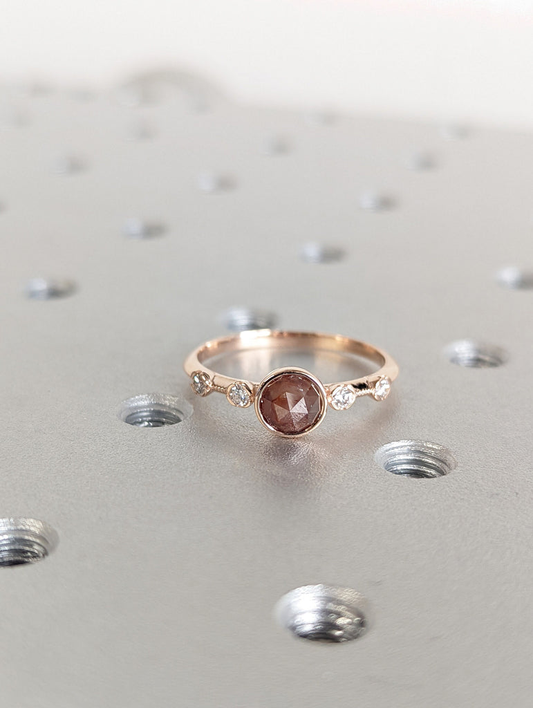 Salt and Pepper Rose Cut Bezel Solitaire Ring Vintage Brown Salt And Pepper Diamond Engagement Ring Dainty Promise Ring Solitaire Bezel Ring