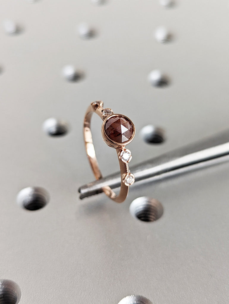 Salt and Pepper Rose Cut Bezel Solitaire Ring Vintage Brown Salt And Pepper Diamond Engagement Ring Dainty Promise Ring Solitaire Bezel Ring