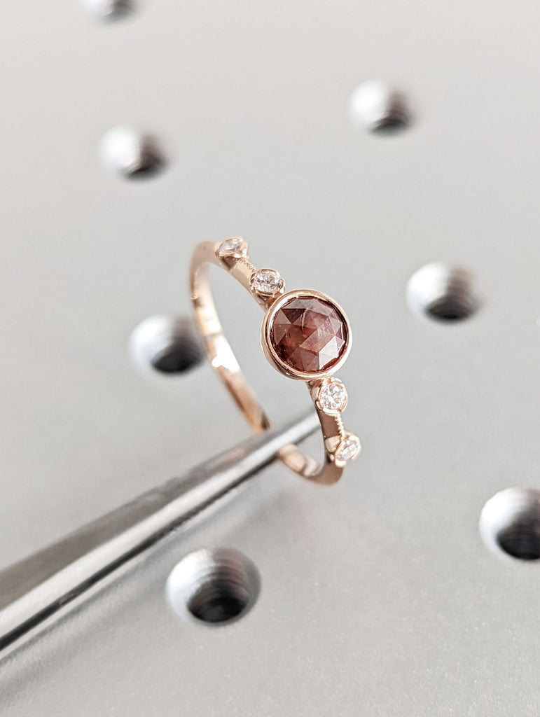 Salt and Pepper Rose Cut Bezel Solitaire Ring Vintage Brown Salt And Pepper Diamond Engagement Ring Dainty Promise Ring Solitaire Bezel Ring