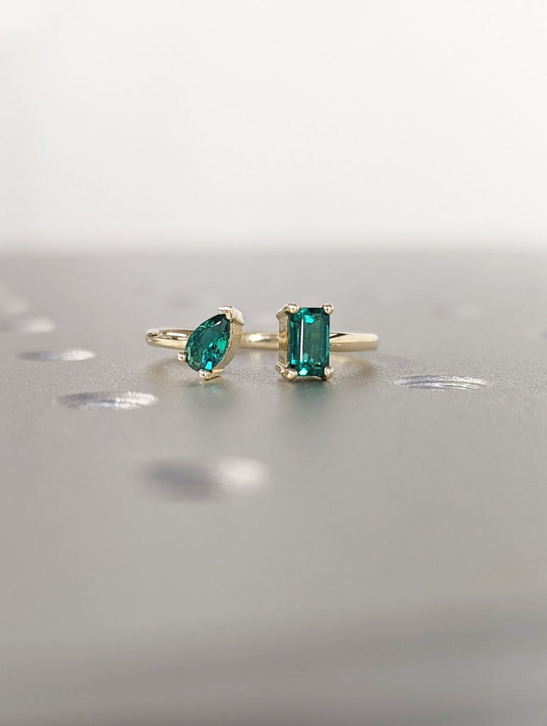 Emerald and Pear Cut Ring / Emerald Cuff Ring / 14k Gold Emerald Ring / Pear Shape Ring / Open Design Ring