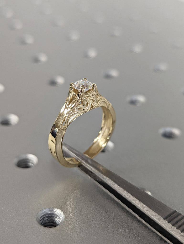Vintage style celtic band, Unique celtic wedding band, Gold wedding ring, Unusual wedding band, Celtic ring, 0.5 Carat Round Moissanite