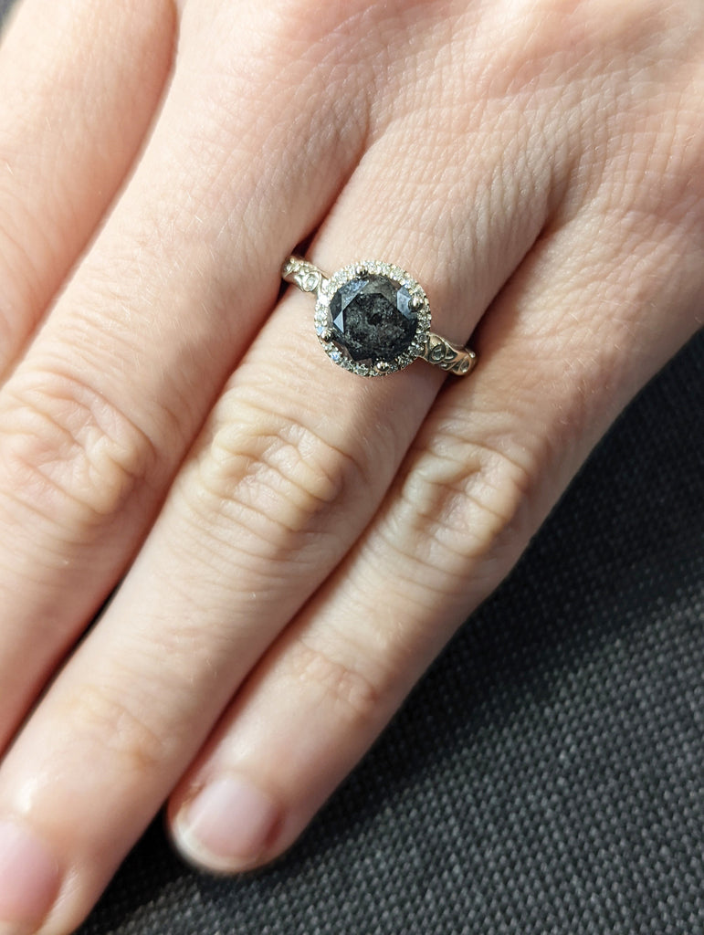 Salt and pepper Diamond engagement ring vintage wedding ring solitaire ring unique white gold diamond ring art deco Wedding anniversary ring