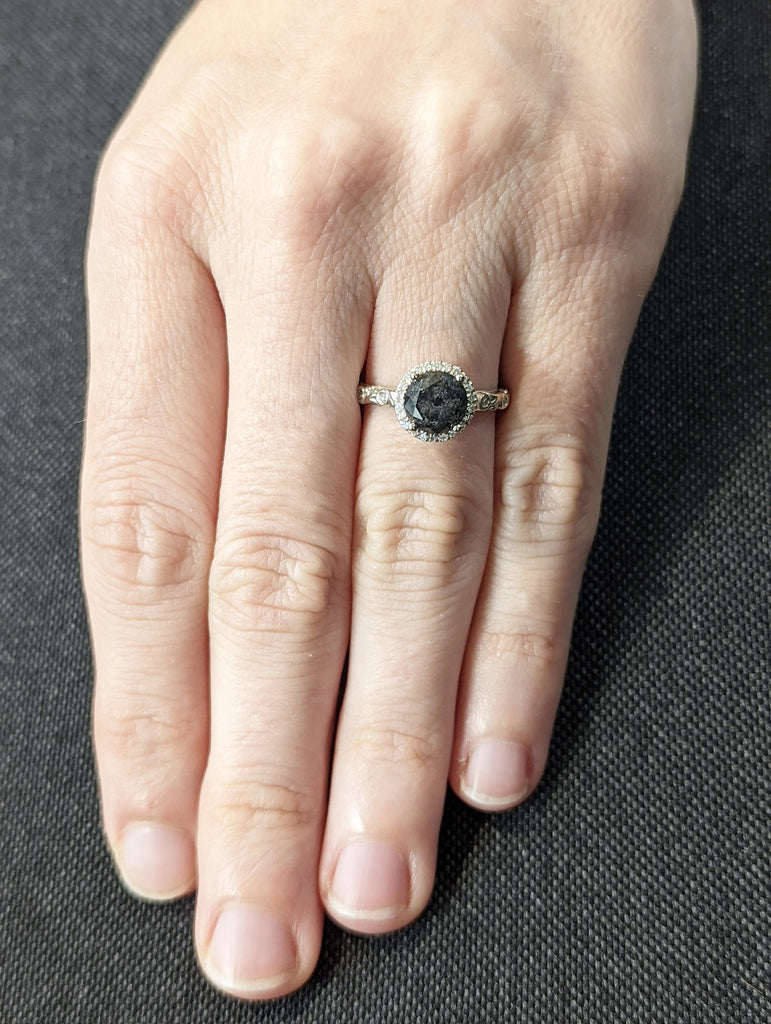 Salt and pepper Diamond engagement ring vintage wedding ring solitaire ring unique white gold diamond ring art deco Wedding anniversary ring