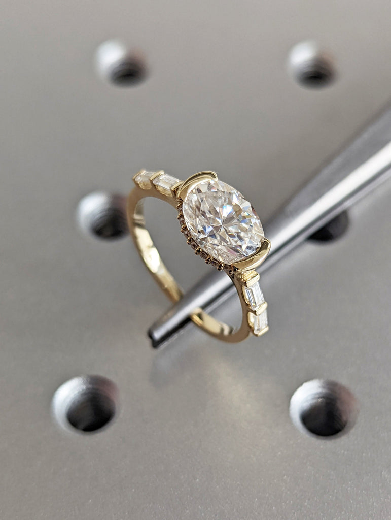 Oval Engagement Ring, 1.5Ct Crushed ice Oval cut 9*6.5mm Moissanite engagement ring, diamond hidden halo ring