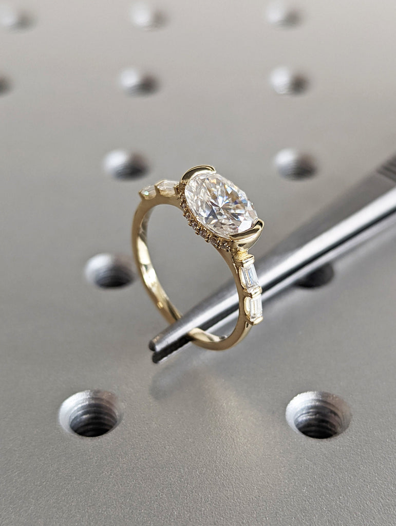 Oval Engagement Ring, 1.5Ct Crushed ice Oval cut 9*6.5mm Moissanite engagement ring, diamond hidden halo ring