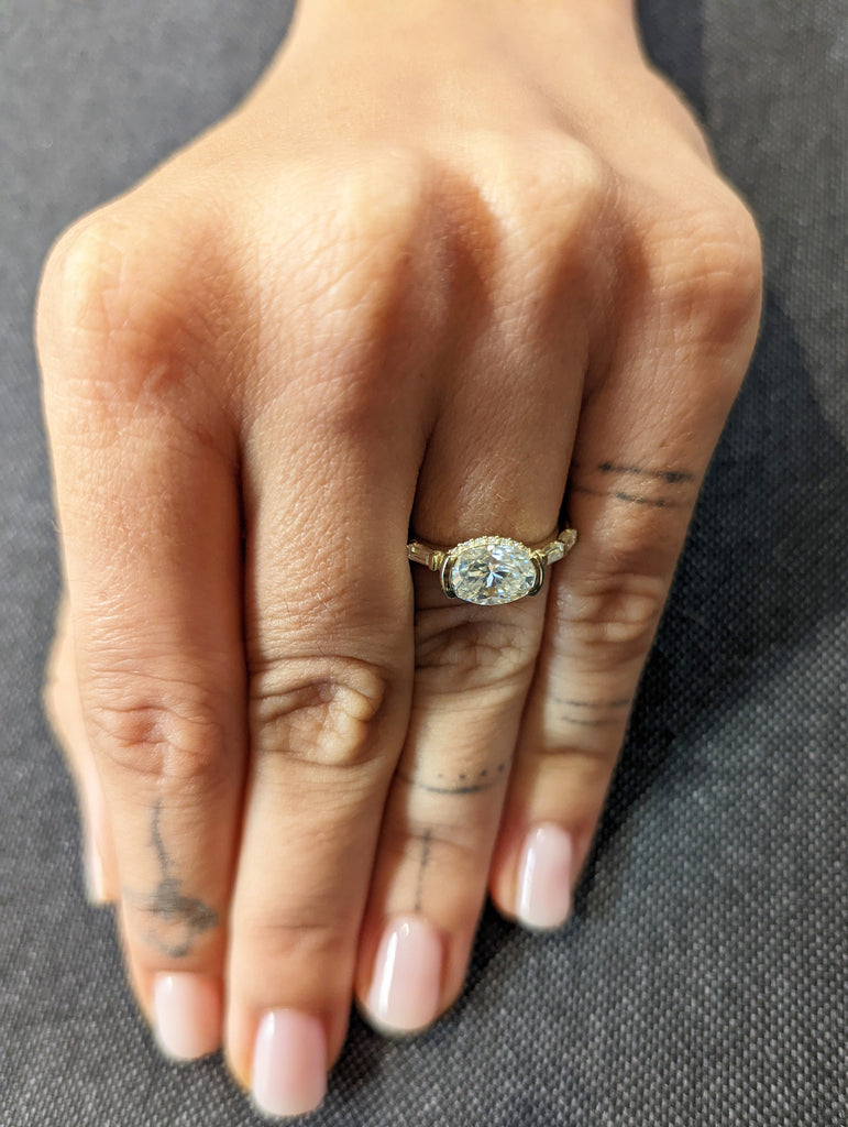 Oval Engagement Ring, 1.5Ct Crushed ice Oval cut 9*6.5mm Moissanite engagement ring, diamond hidden halo ring