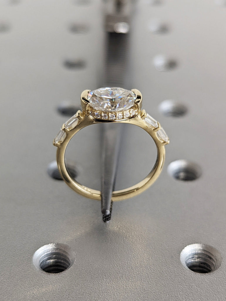 Oval Engagement Ring, 1.5Ct Crushed ice Oval cut 9*6.5mm Moissanite engagement ring, diamond hidden halo ring