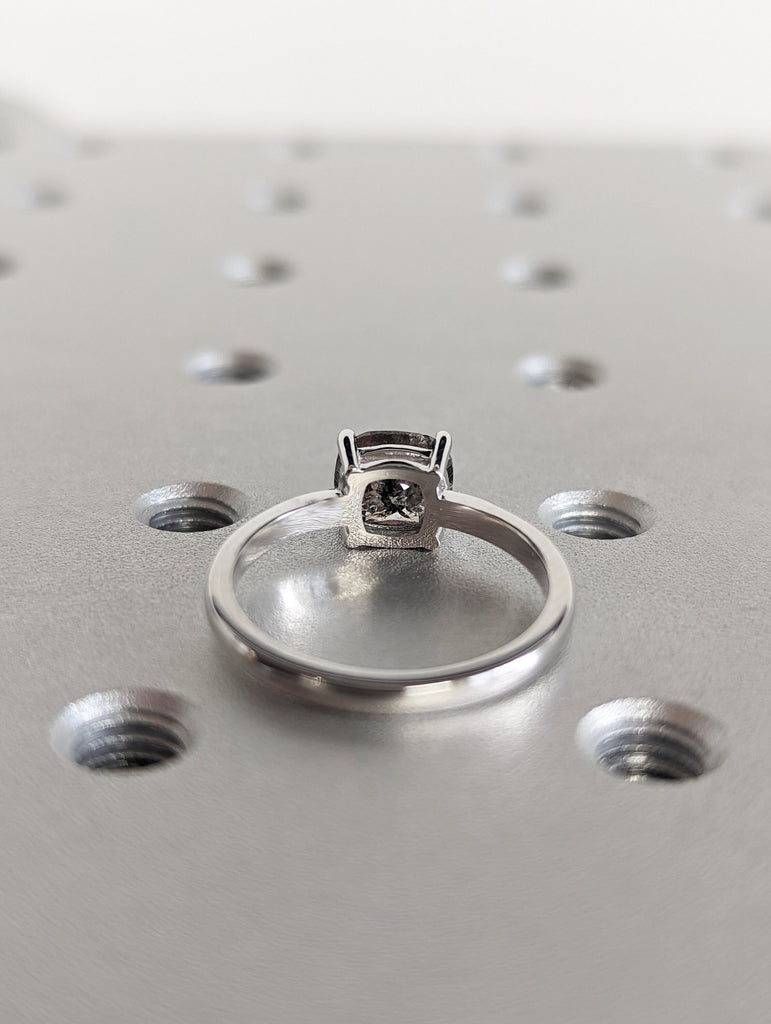 1920's Raw Salt and Pepper Diamond, Rose Cut Cushion Diamond Ring, Unique Engagement, Black, Gray Pear, 14k Yellow, Rose, or White Gold