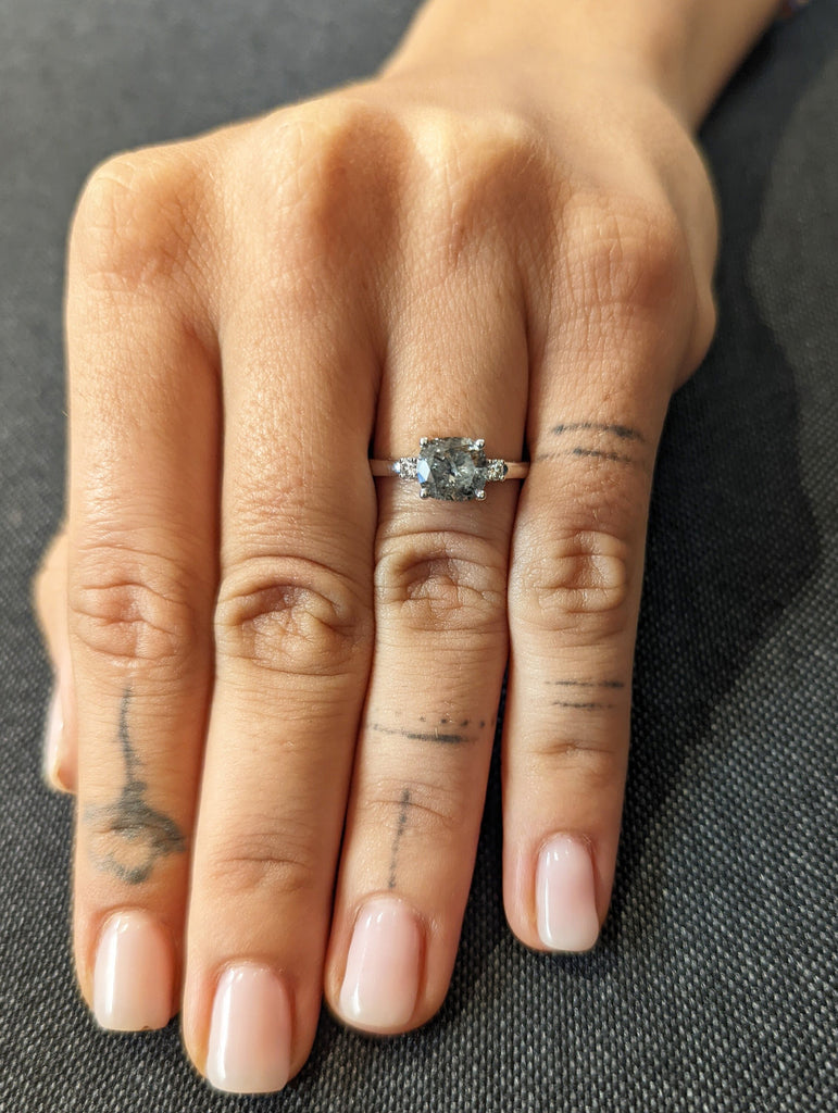 Salt And Pepper Diamond Cushion Ring, Salt And Pepper Diamond Vintage Engagement Ring, Vintage Cushion Ring, Raw Diamond Ring, Raw Cushion
