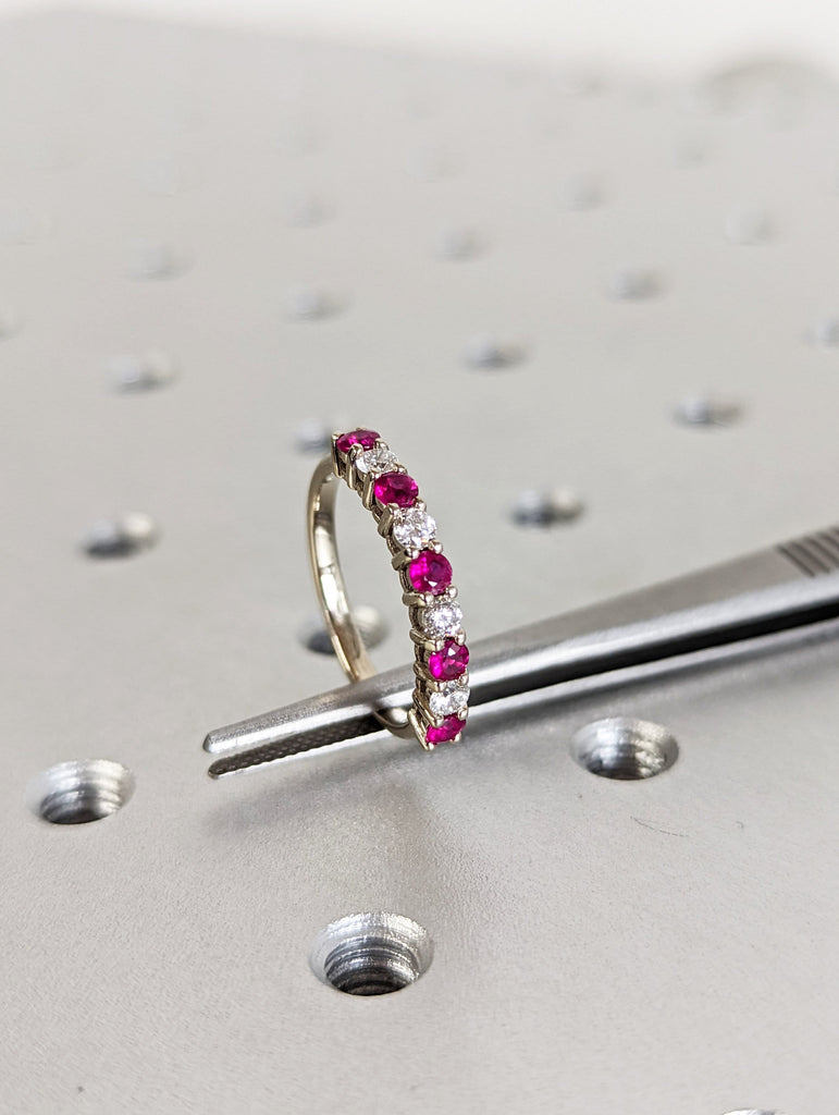 Ruby & Diamond Wedding Ring / 14k Gold Ruby Eternity Diamond Band / July Birthstone Ring/ Anniversary Ring / Labor Day Sale