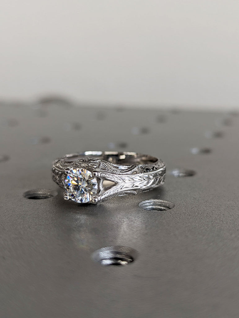 Vintage moissanite engagement ring 14k white gold Art deco wedding ring moissanite Vintage Filigree Ring engagement anniversary promise