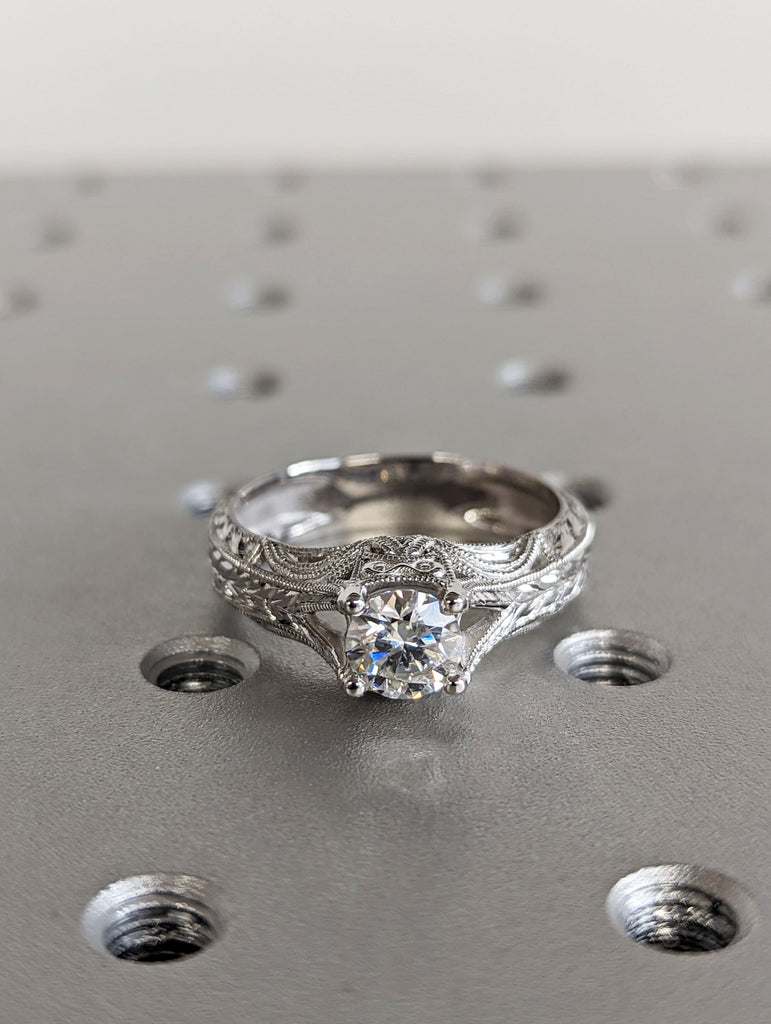 Vintage moissanite engagement ring 14k white gold Art deco wedding ring moissanite Vintage Filigree Ring engagement anniversary promise