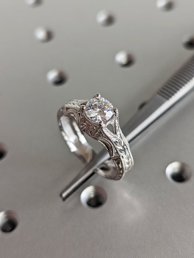 Vintage moissanite engagement ring 14k white gold Art deco wedding ring moissanite Vintage Filigree Ring engagement anniversary promise
