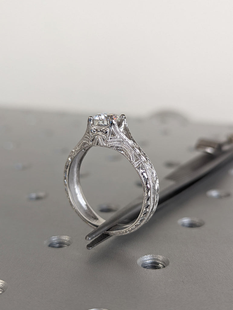 Vintage moissanite engagement ring 14k white gold Art deco wedding ring moissanite Vintage Filigree Ring engagement anniversary promise
