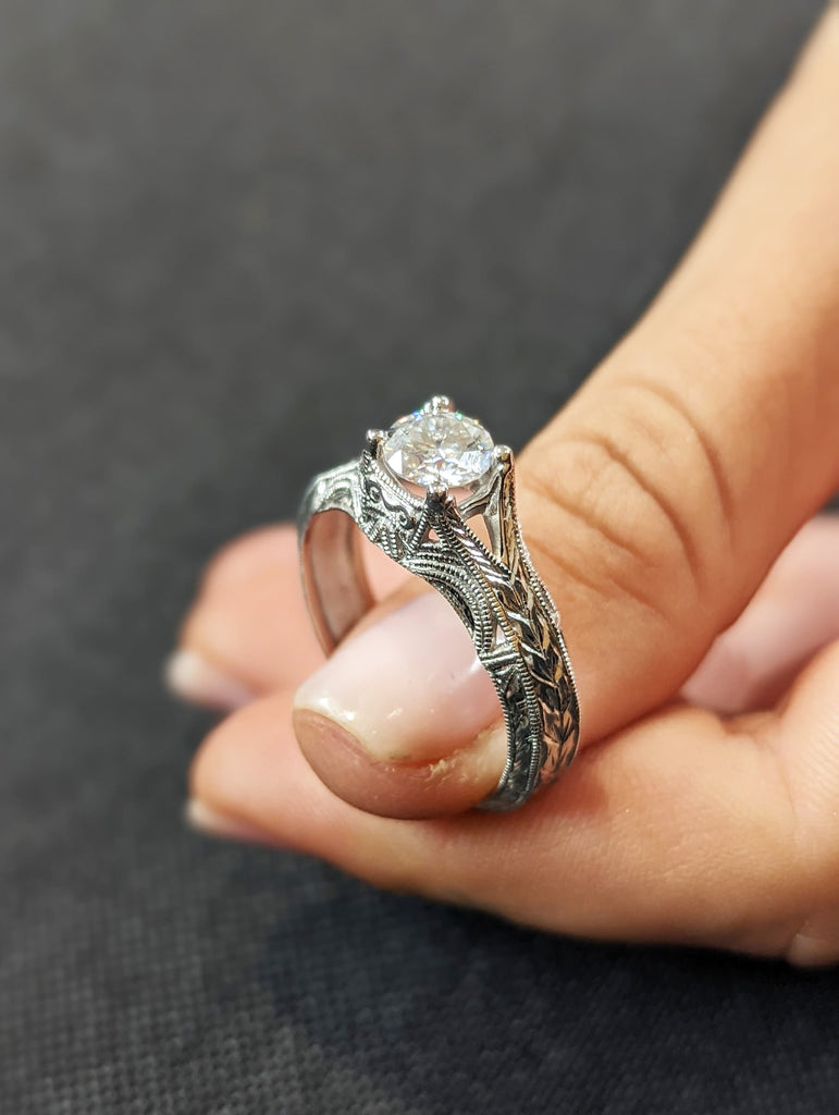 Vintage moissanite engagement ring 14k white gold Art deco wedding ring moissanite Vintage Filigree Ring engagement anniversary promise