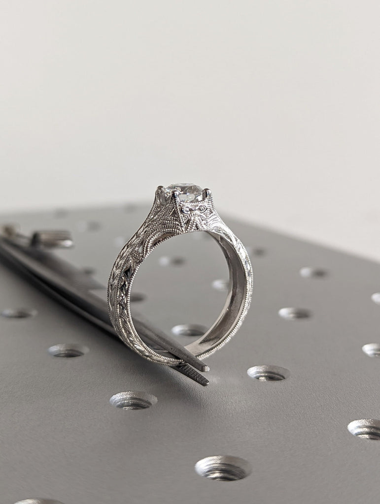 Vintage moissanite engagement ring 14k white gold Art deco wedding ring moissanite Vintage Filigree Ring engagement anniversary promise
