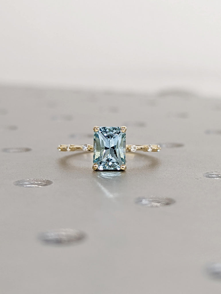 Unique Aquamarine Ring, Elegant Engagement Ring, Blue Promise Ring, 14k Radiant Cut Aquamarine Ring, Anniversary Birthday Gift For Her