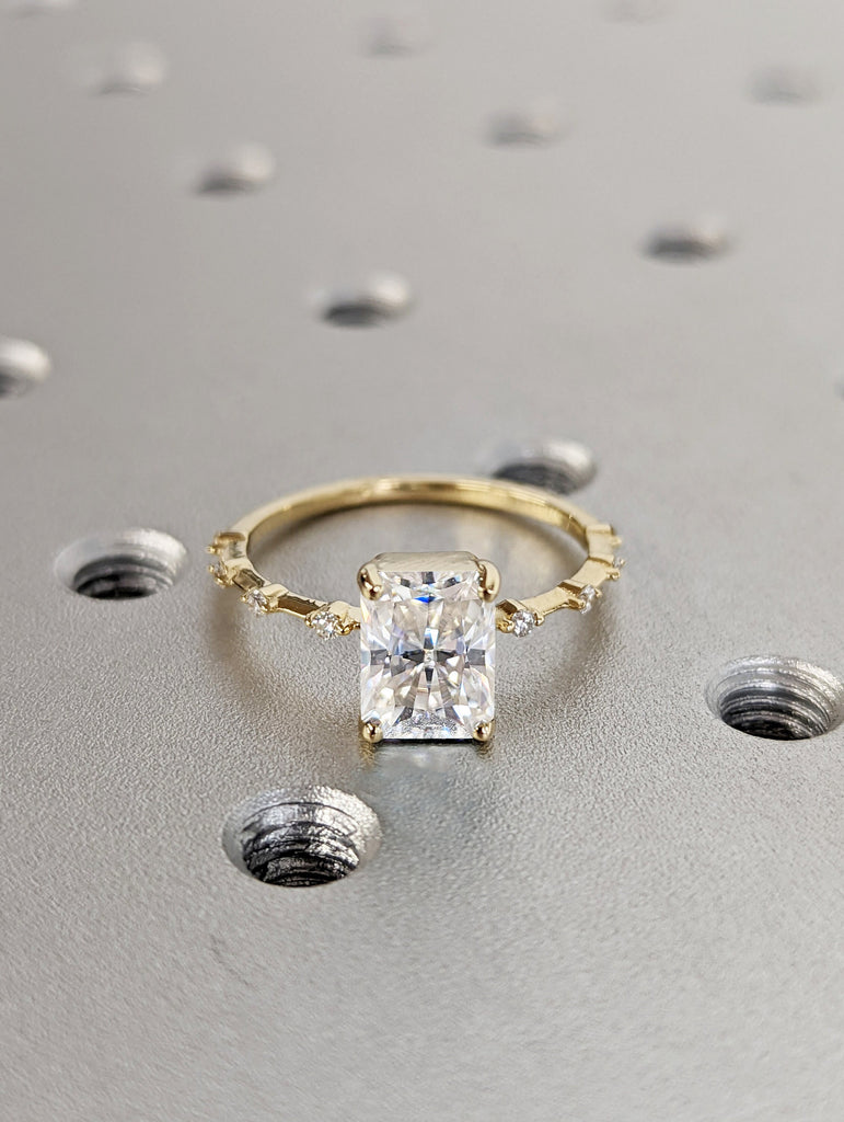 1.5 CT Radiant Engagement Ring, Dainty Moissanite Engagement Ring