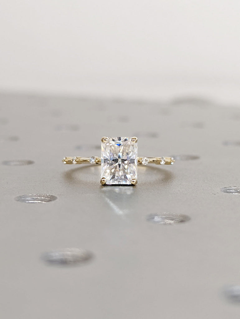 1.5cts Moissanite Radiant Engagement Ring, Radiant Moissanite Solitaire Wedding Ring, Yellow Gold Moissanite Ring