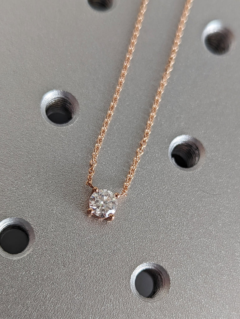 0.5CT 14kt Round Moissanite Necklace / Round Solitaire Necklace / Round Diamond Necklace /Layering Diamond Necklace /Dainty Diamond Necklace