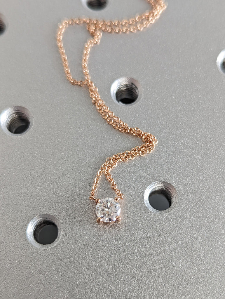 0.5CT 14kt Round Moissanite Necklace / Round Solitaire Necklace / Round Diamond Necklace /Layering Diamond Necklace /Dainty Diamond Necklace