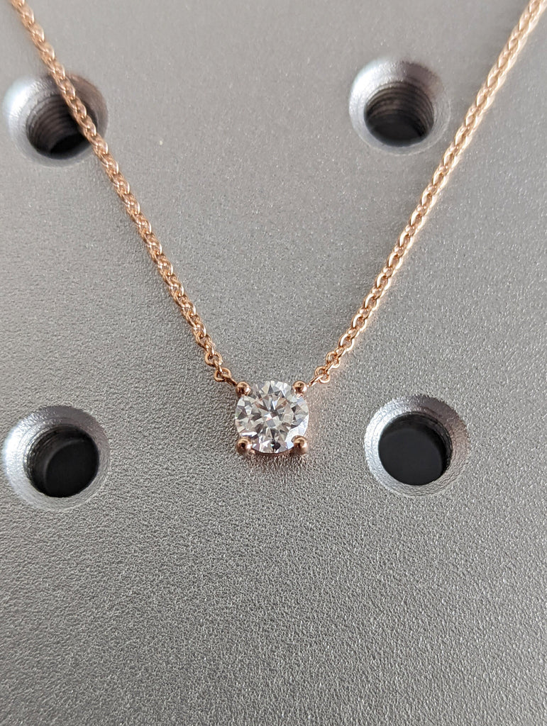 0.5CT 14kt Round Moissanite Necklace / Round Solitaire Necklace / Round Diamond Necklace /Layering Diamond Necklace /Dainty Diamond Necklace