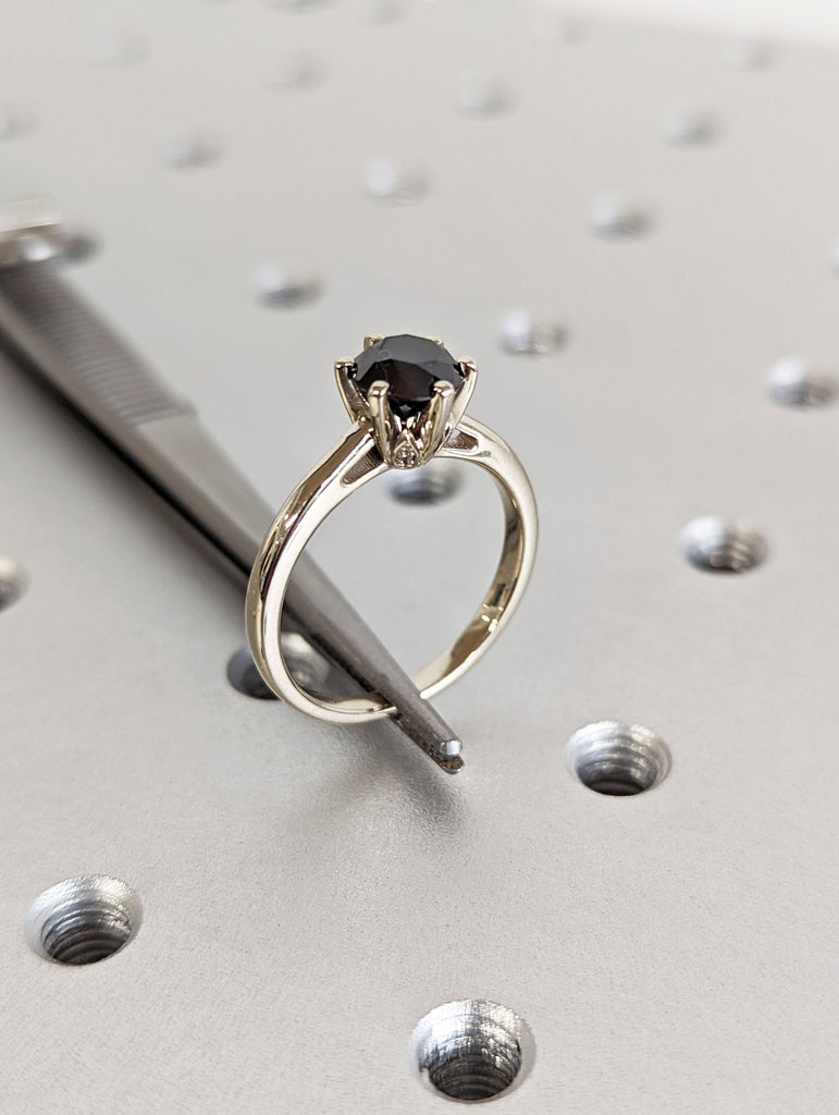 Black Diamond engagement ring vintage wedding ring solitaire ring unique white gold diamond art deco Wedding anniversary ring