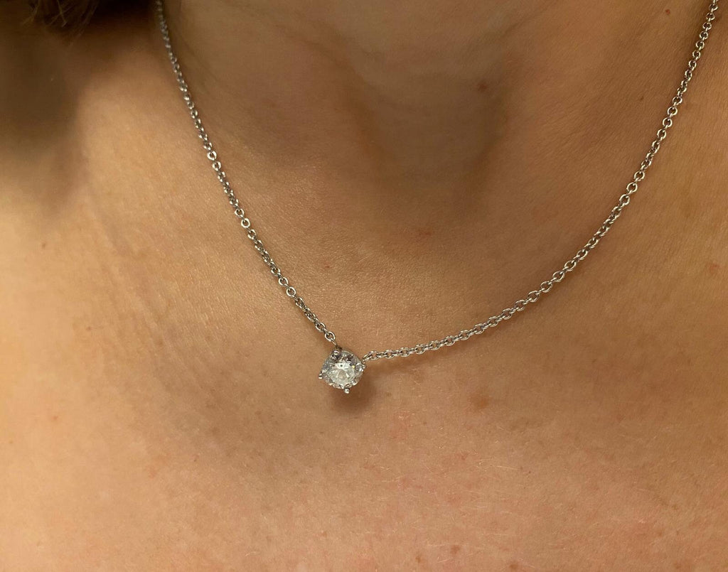 0.5CT 14kt Round Moissanite Necklace / Round Solitaire Necklace / Round Diamond Necklace /Layering Diamond Necklace /Dainty Diamond Necklace