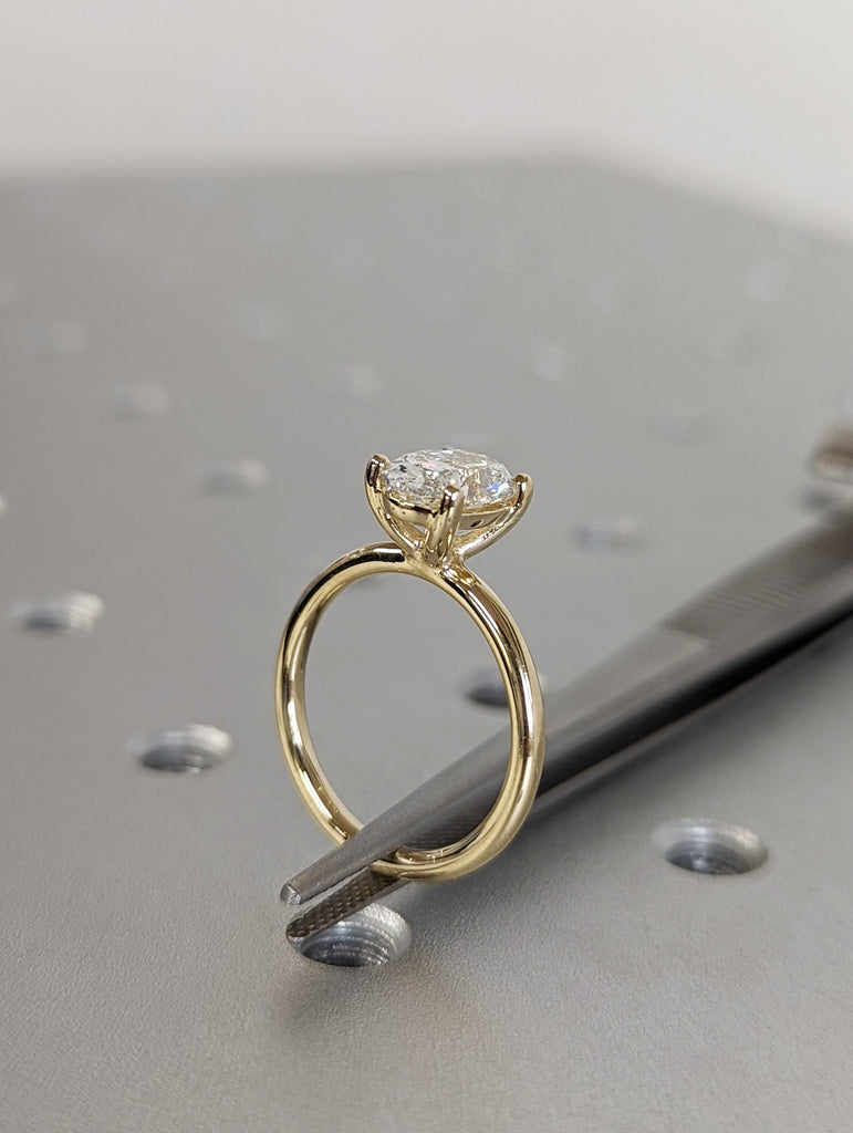 1.5 Carat Solitaire Engagement Ring Oval Cut Lab Diamond Set in 14K Solid Yellow Gold Available White and Rose Gold