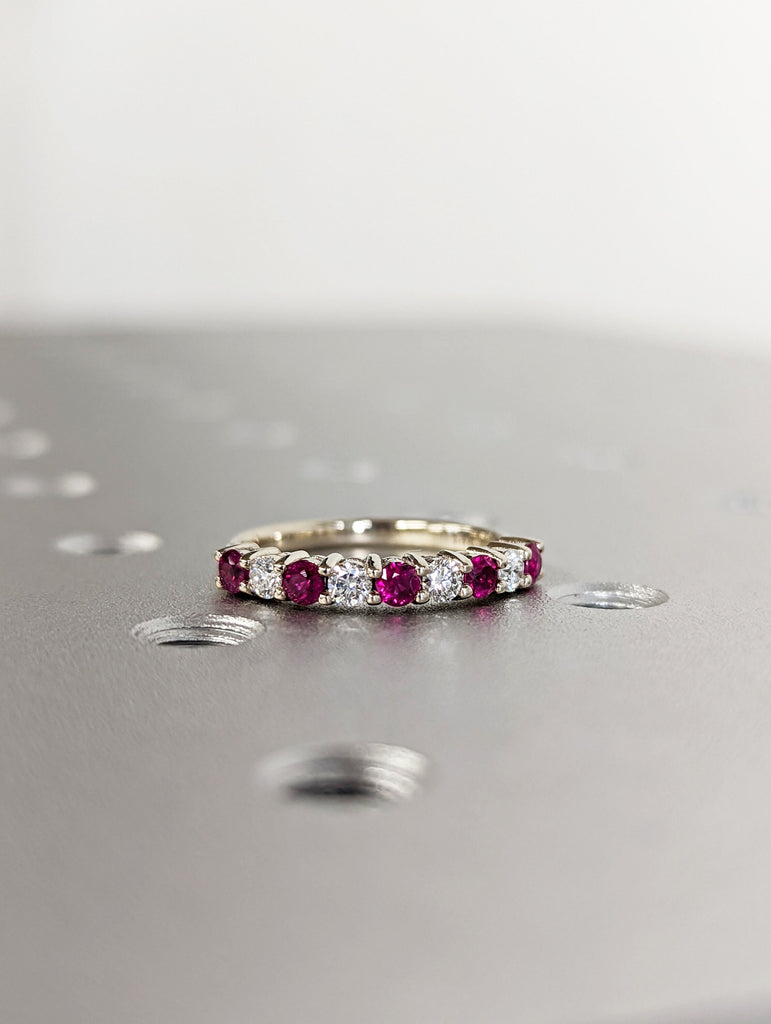 Ruby & Diamond Wedding Ring / 14k Gold Ruby Eternity Diamond Band / July Birthstone Ring/ Anniversary Ring / Labor Day Sale