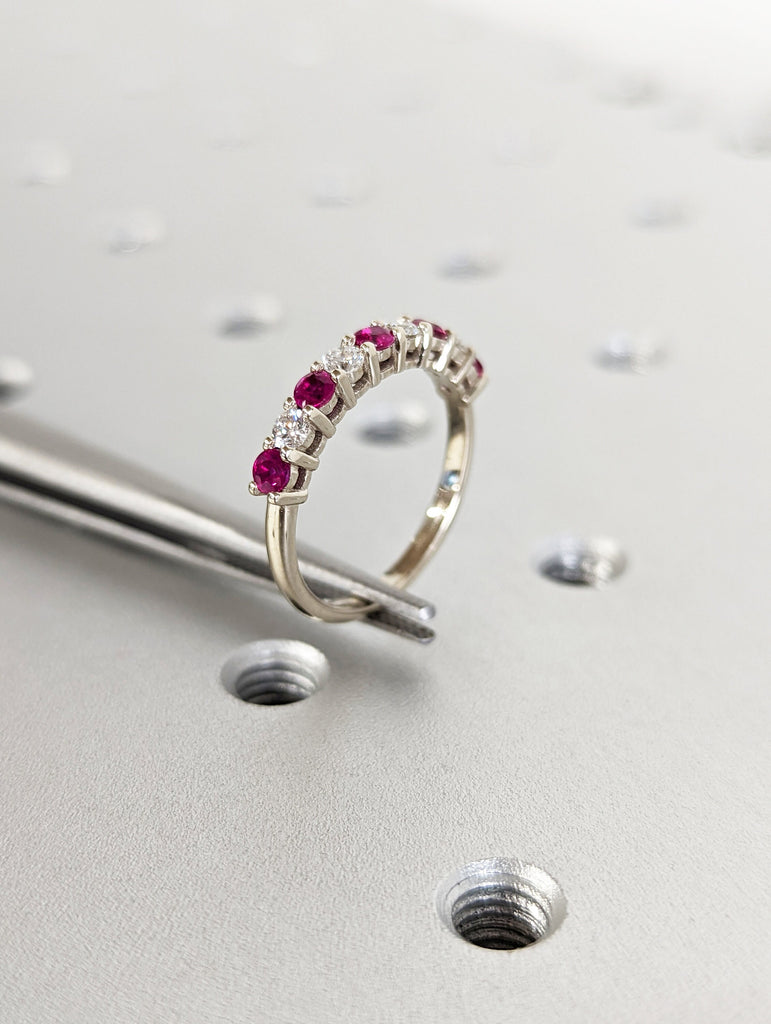 Ruby & Diamond Wedding Ring / 14k Gold Ruby Eternity Diamond Band / July Birthstone Ring/ Anniversary Ring / Labor Day Sale