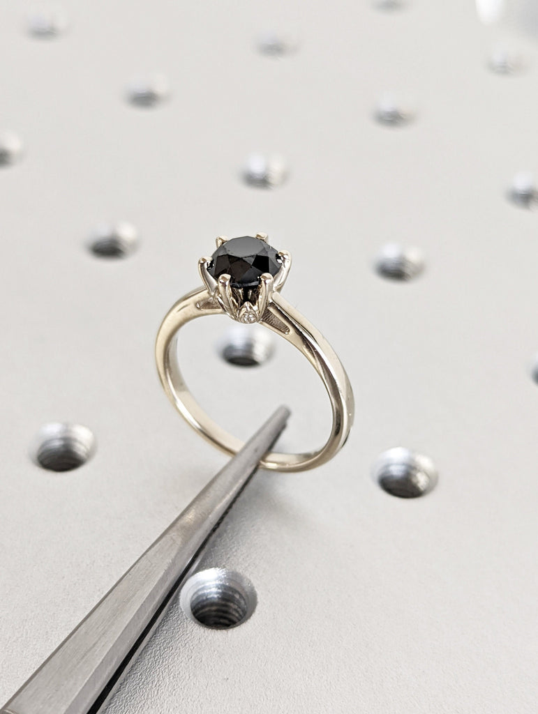 Black Diamond engagement ring vintage wedding ring solitaire ring unique white gold diamond art deco Wedding anniversary ring