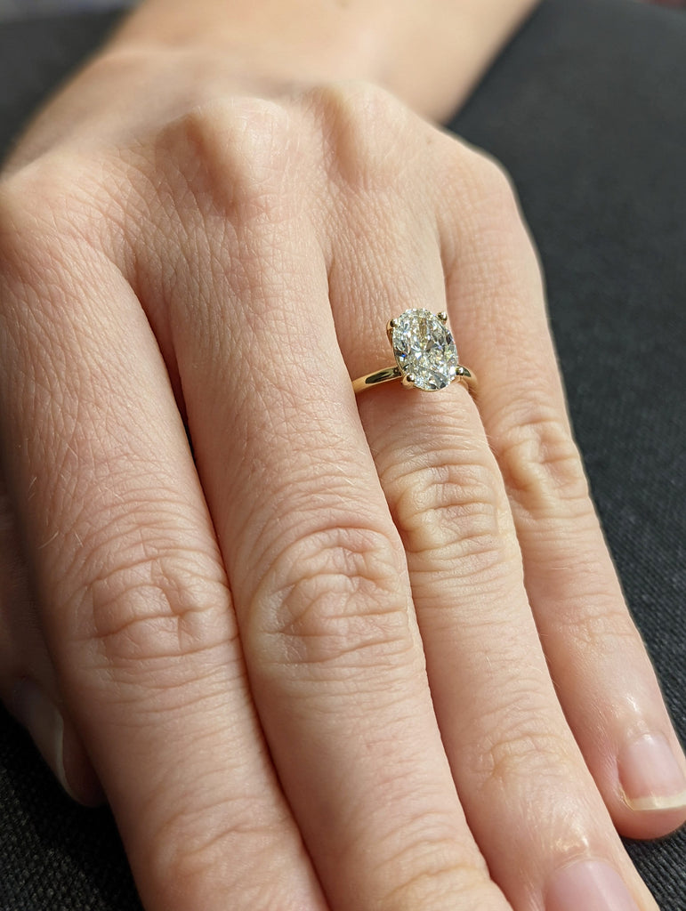 1.5 Carat Solitaire Engagement Ring Oval Cut Moissanite Set in 14K Solid Yellow Gold Available White and Rose Gold