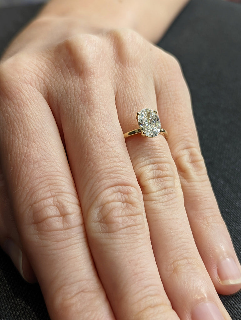 1.5 Carat Solitaire Engagement Ring Oval Cut Lab Diamond Set in 14K Solid Yellow Gold Available White and Rose Gold