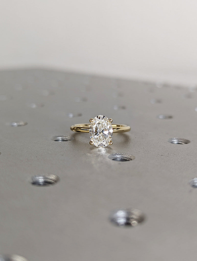 1.5 Carat Solitaire Engagement Ring Oval Cut Moissanite Set in 14K Solid Yellow Gold Available White and Rose Gold