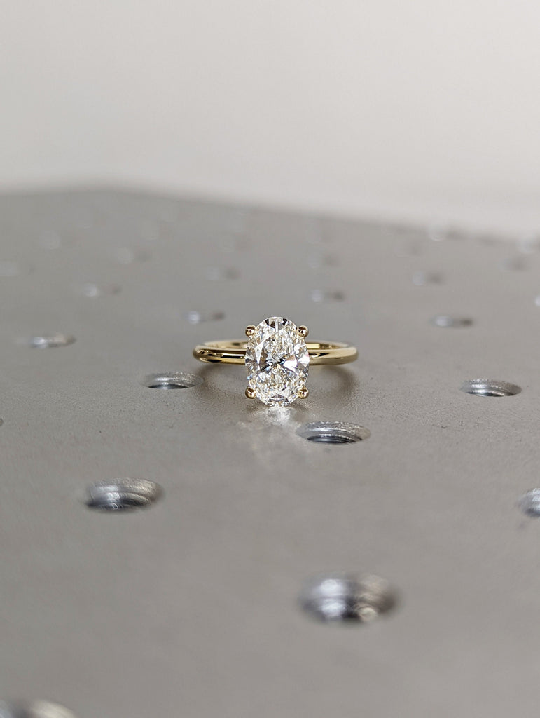 1.5 Carat Solitaire Engagement Ring Oval Cut Lab Diamond Set in 14K Solid Yellow Gold Available White and Rose Gold