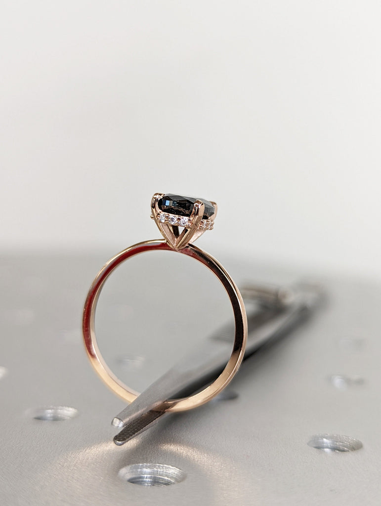 1920's Raw Salt and Pepper Diamond, Oval Diamond Ring, Unique Engagement Bridal Set, Black, Gray Oval, 14k Yellow, Rose, or White Gold