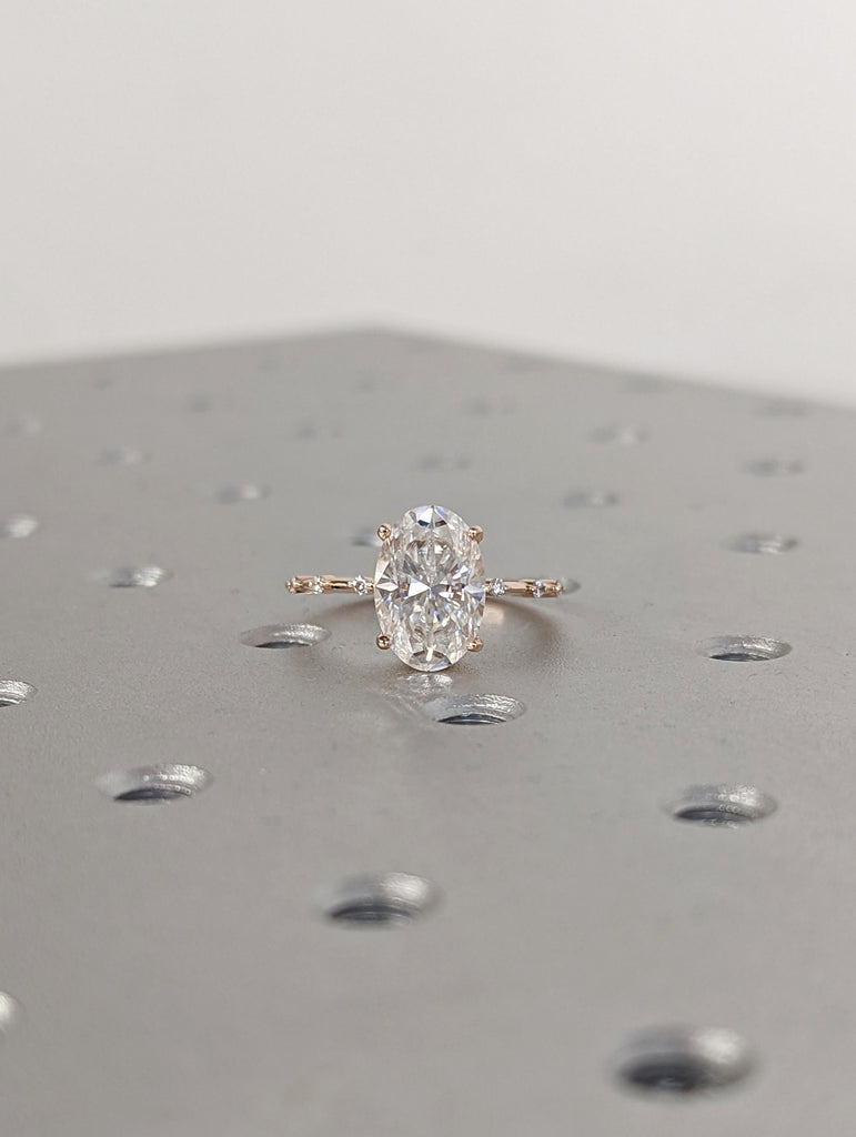 3 CT Oval Engagement Ring, Dainty Moissanite Engagement Ring