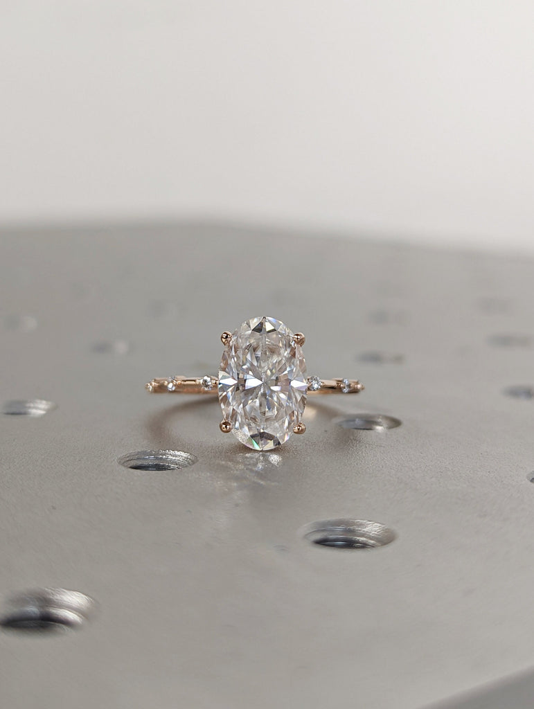 3 CT Oval Engagement Ring, Dainty Moissanite Engagement Ring