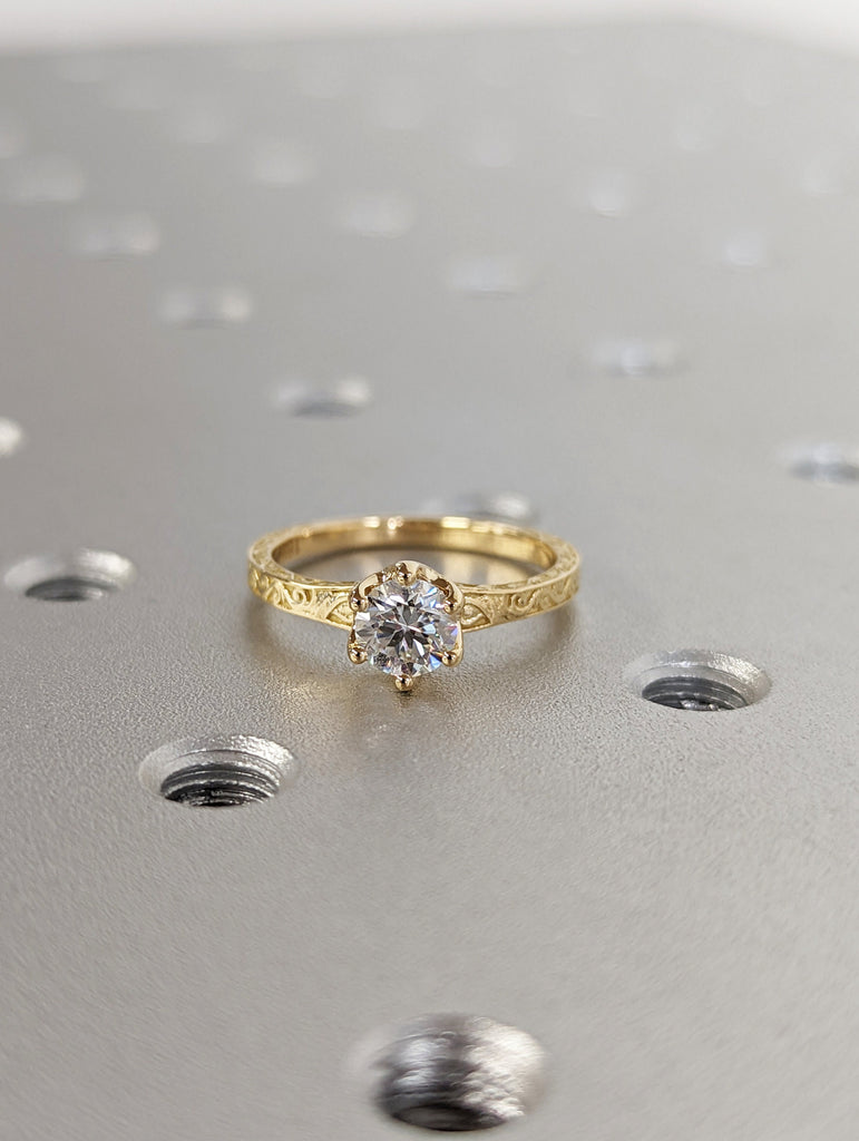 Round Cut Vintage Ring | 0.5 CT Round Colorless Moissanite Ring | Engagement Ring | Milgarain Setting | Antique Ring | 14K 18K Gold